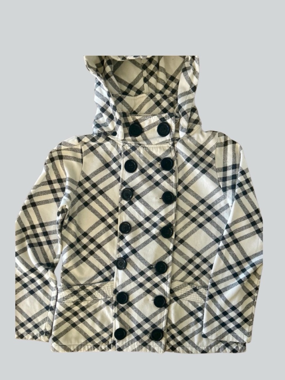 Plaid Double-Breasted Hooded Peacoat